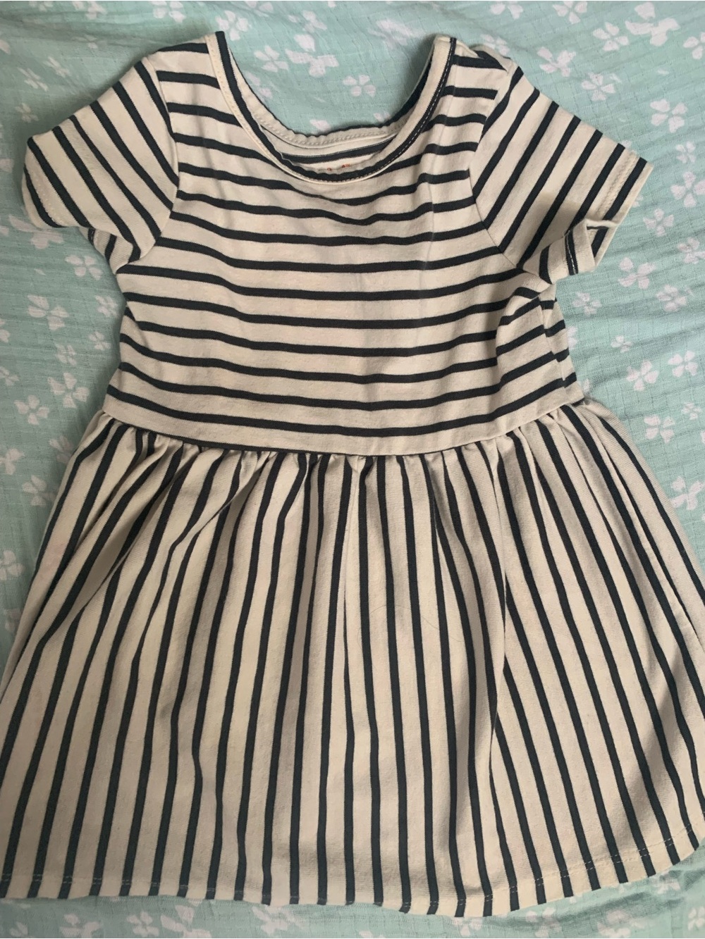 Cat & Jack Cream and Navy Striped Short Sleeve Dress
